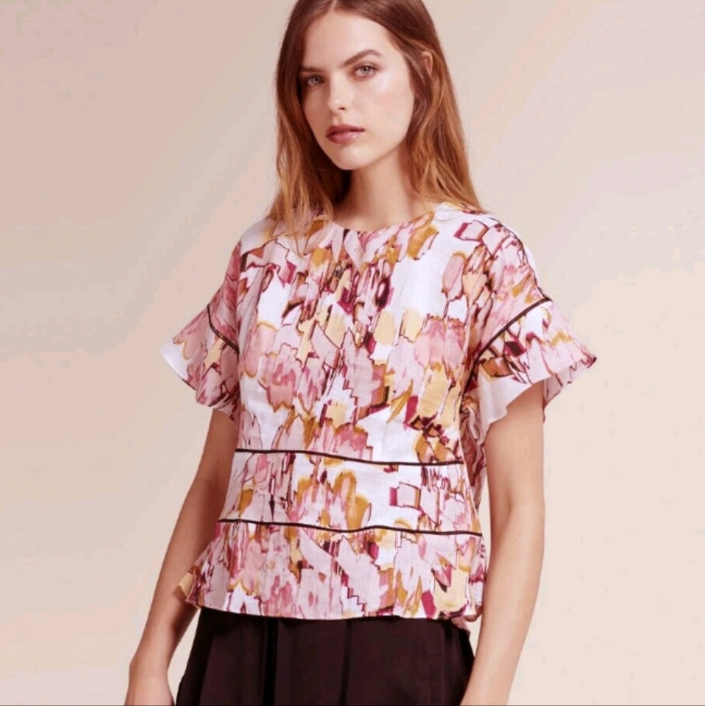 Donna Karan Pink Abstract Ruffle Blouse